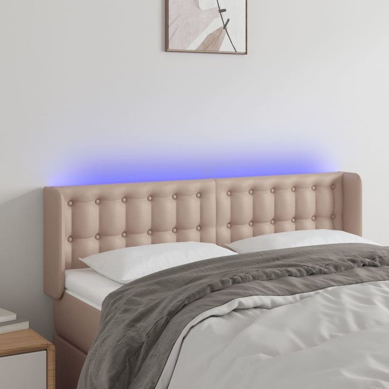 vidaXL cappuccino színű műbőr LED-es fejtámla 147x16x78/88 cm