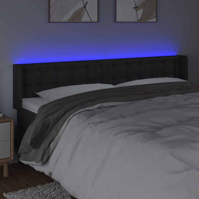 vidaXL fekete műbőr LED-es fejtámla 163 x 16 x 78/88 cm