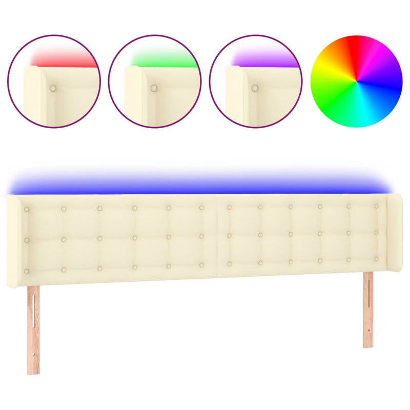 vidaXL krémszínű műbőr LED-es fejtámla 163 x 16 x 78/88 cm