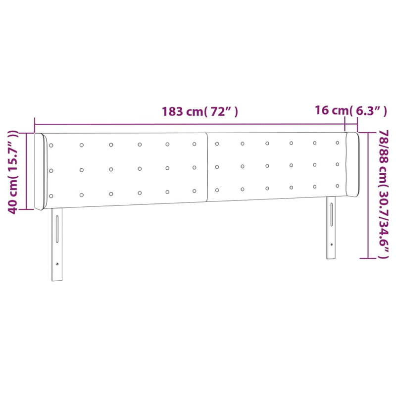 vidaXL szürke műbőr LED-es fejtámla 183x16x78/88 cm