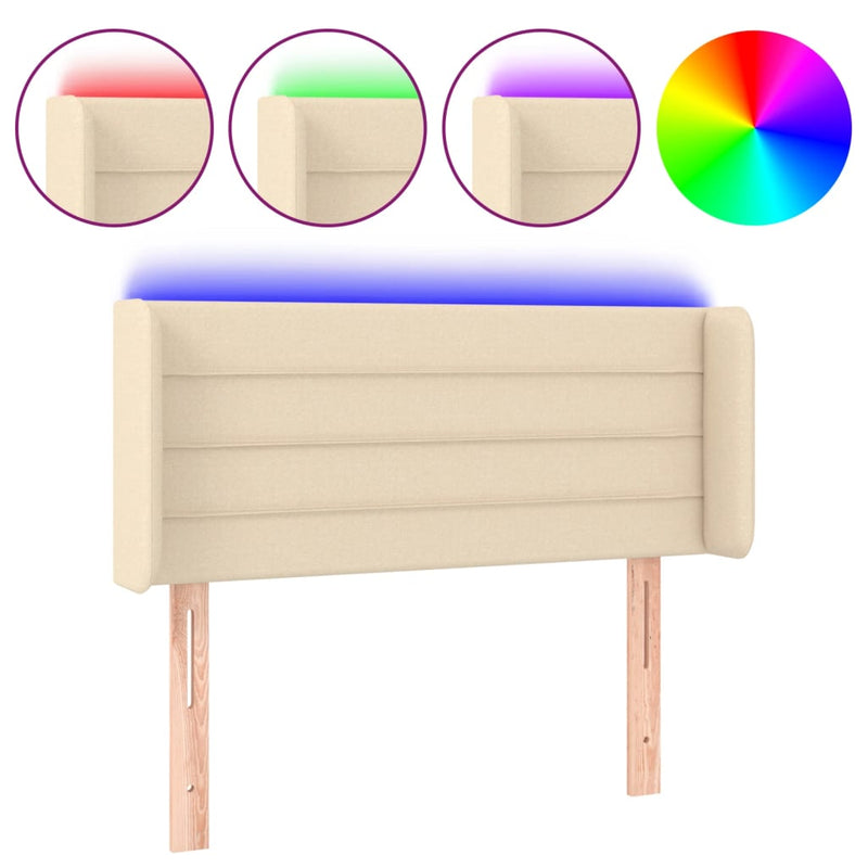 vidaXL krémszínű szövet LED-es fejtámla 93 x 16 x 78/88 cm