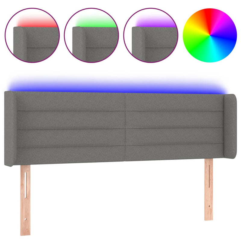 vidaXL sötétszürke szövet LED-es fejtámla 147 x 16 x 78/88 cm