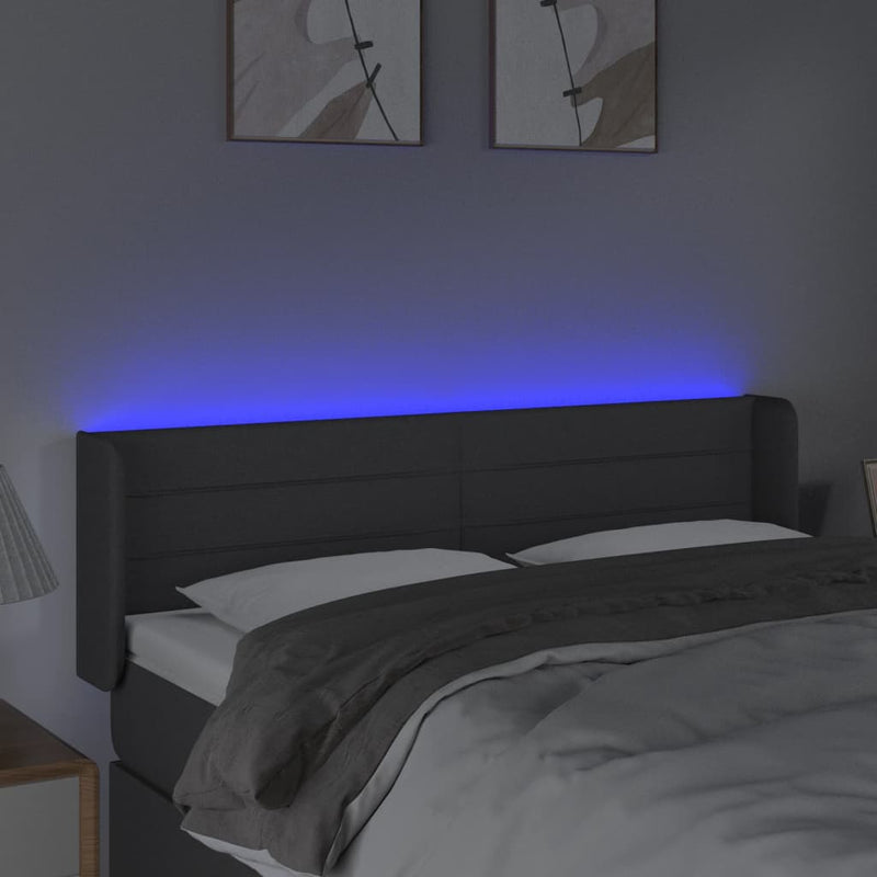 vidaXL sötétszürke szövet LED-es fejtámla 147 x 16 x 78/88 cm