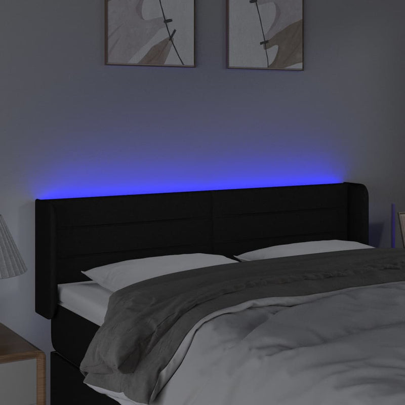 vidaXL fekete szövet LED-es fejtámla 147 x 16 x 78/88 cm
