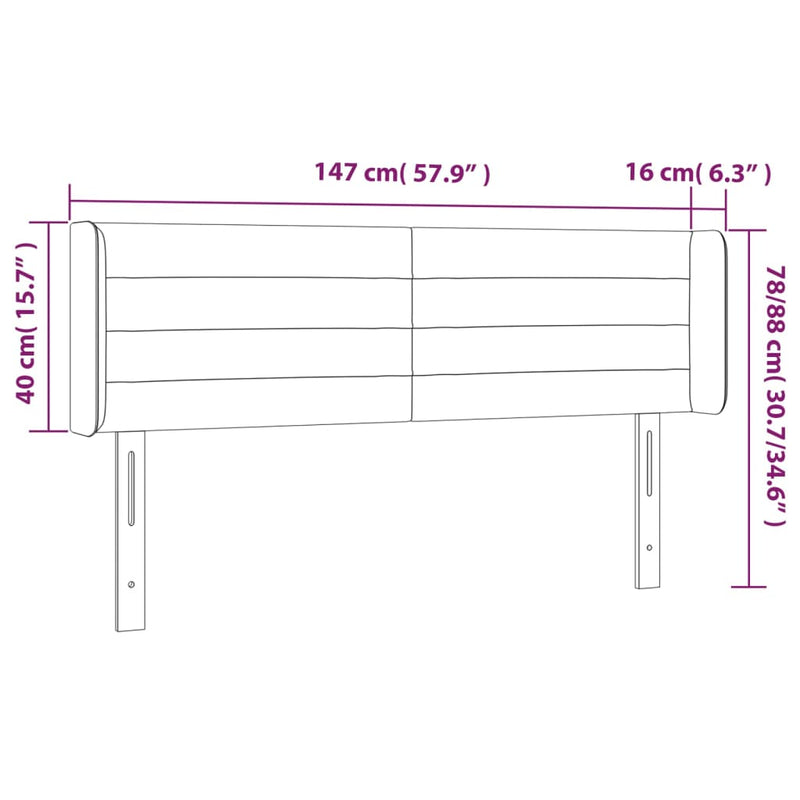 vidaXL fekete szövet LED-es fejtámla 147 x 16 x 78/88 cm