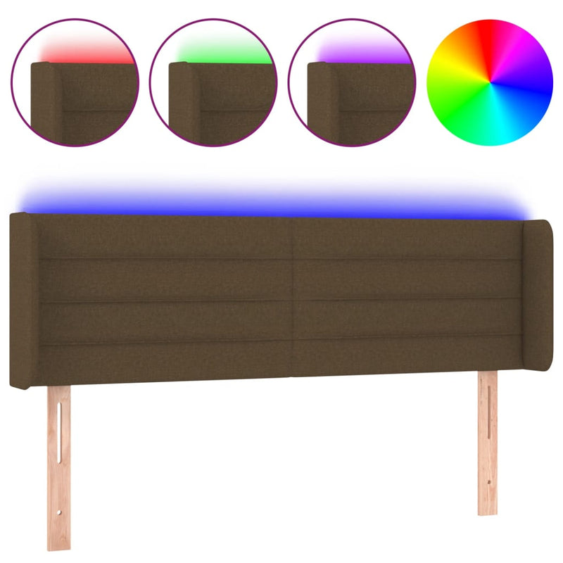 vidaXL sötétbarna szövet LED-es fejtámla 147 x 16 x 78/88 cm