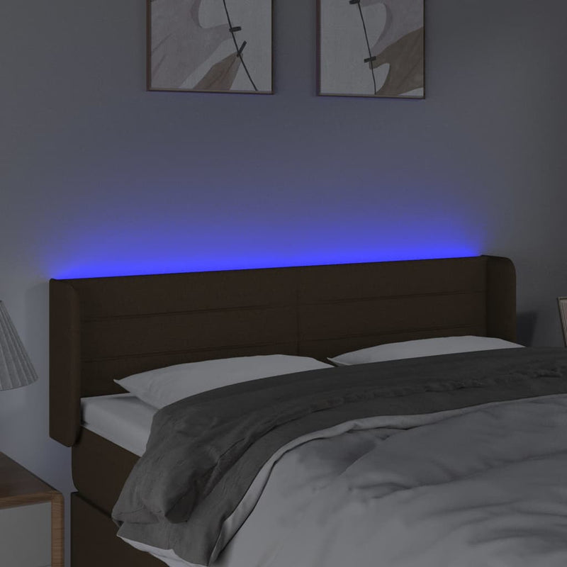 vidaXL sötétbarna szövet LED-es fejtámla 147 x 16 x 78/88 cm