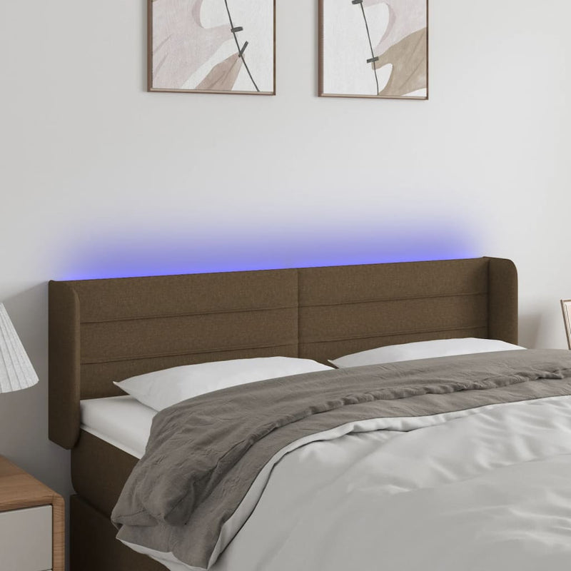 vidaXL sötétbarna szövet LED-es fejtámla 147 x 16 x 78/88 cm