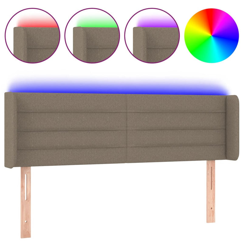 vidaXL tópszínű szövet LED-es fejtámla 147 x 16 x 78/88 cm
