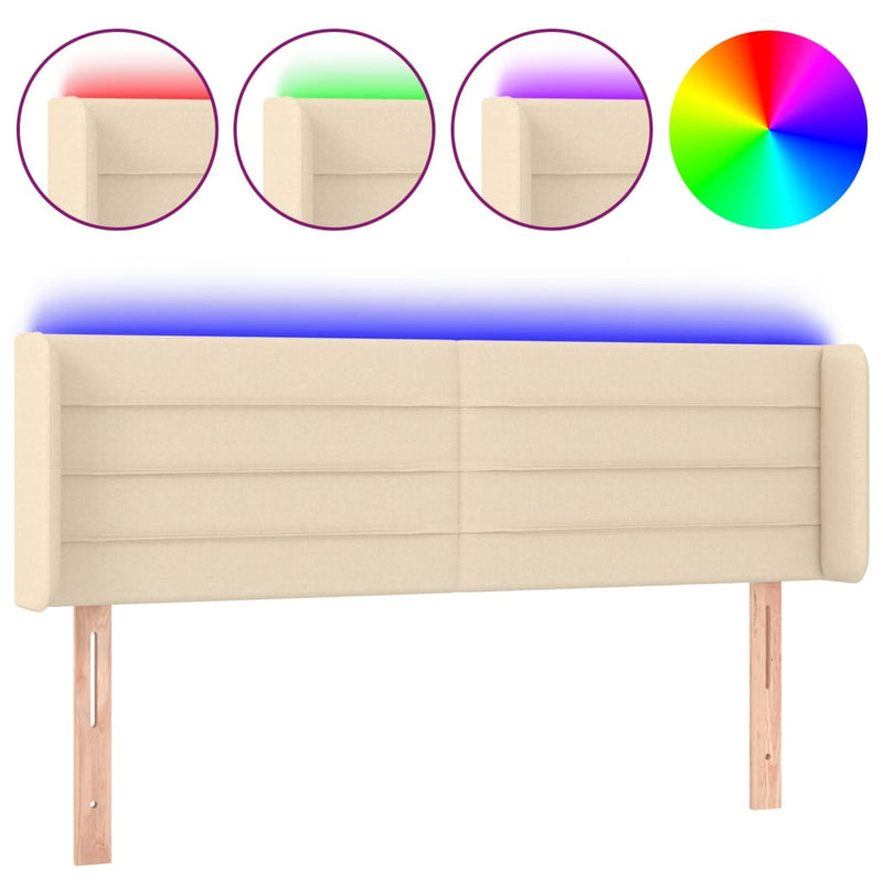 vidaXL krémszínű szövet LED-es fejtámla 147 x 16 x 78/88 cm