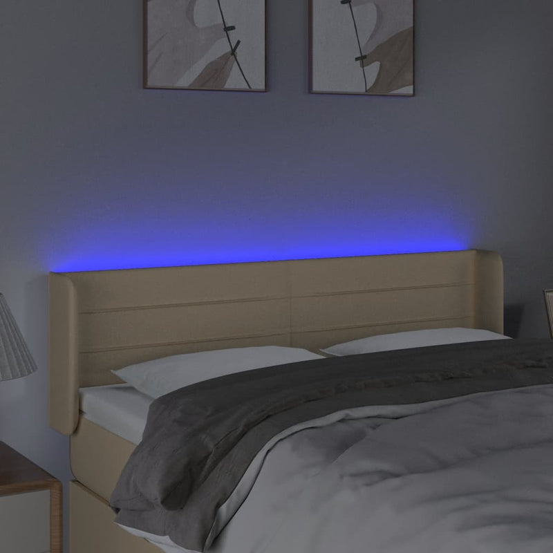 vidaXL krémszínű szövet LED-es fejtámla 147 x 16 x 78/88 cm