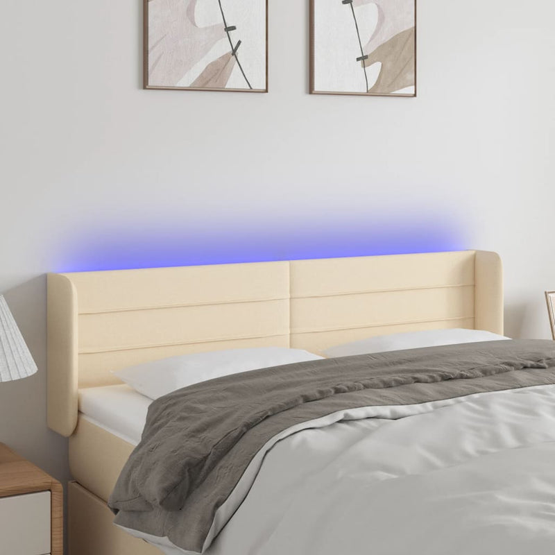 vidaXL krémszínű szövet LED-es fejtámla 147 x 16 x 78/88 cm