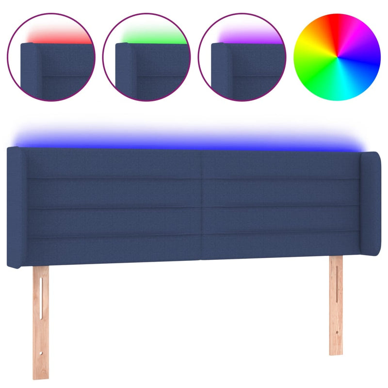 vidaXL kék szövet LED-es fejtámla 147 x 16 x 78/88 cm