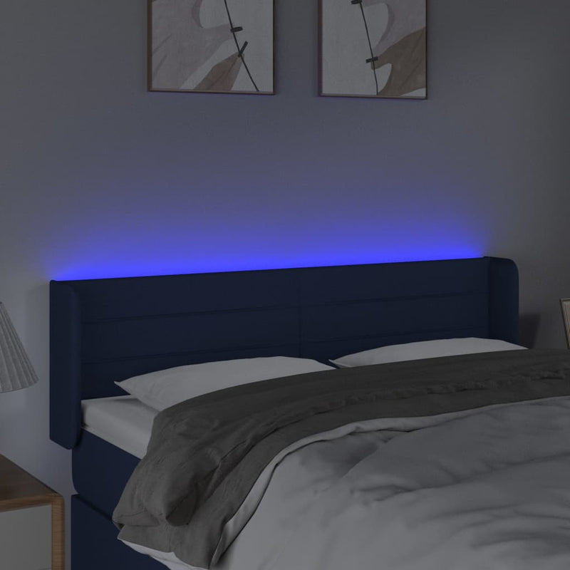 vidaXL kék szövet LED-es fejtámla 147 x 16 x 78/88 cm