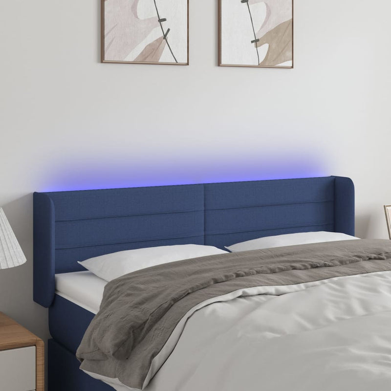 vidaXL kék szövet LED-es fejtámla 147 x 16 x 78/88 cm
