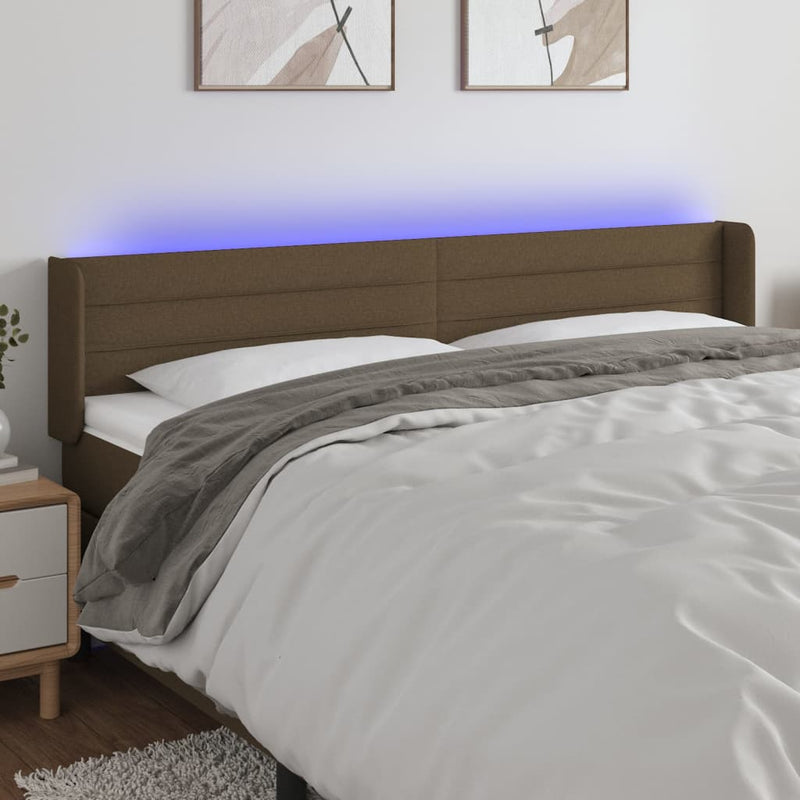 vidaXL sötétbarna szövet LED-es fejtámla 163 x 16 x 78/88 cm