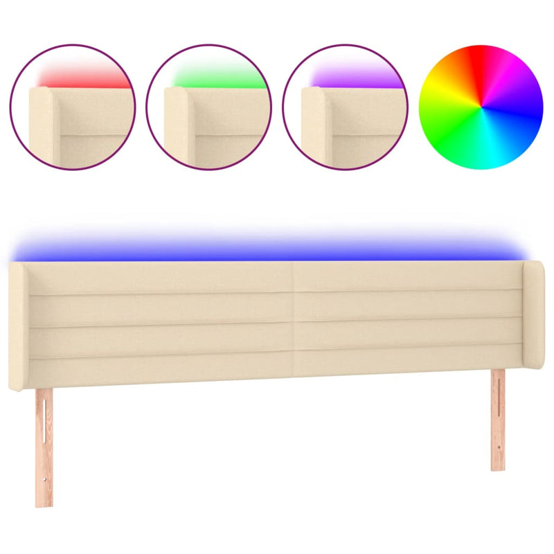 vidaXL krémszínű szövet LED-es fejtámla 183 x 16 x 78/88 cm