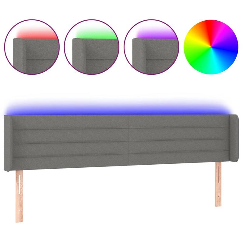 vidaXL sötétszürke szövet LED-es fejtámla 203 x 16 x 78/88 cm