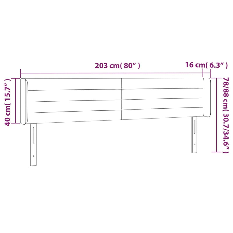 vidaXL sötétbarna szövet LED-es fejtámla 203 x 16 x 78/88 cm
