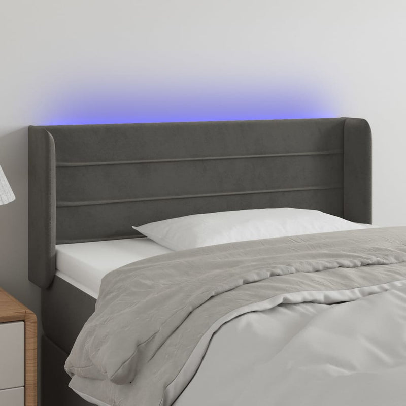 vidaXL sötétszürke bársony LED-es fejtámla 83 x 16 x 78/88 cm