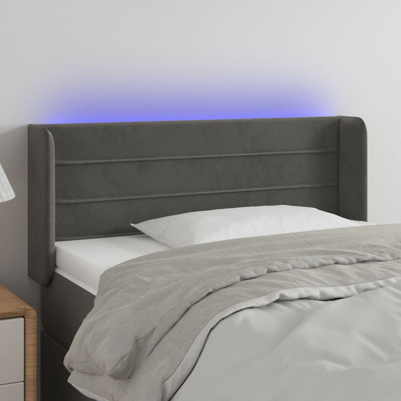 vidaXL sötétszürke bársony LED-es fejtámla 103 x 16 x 78/88 cm