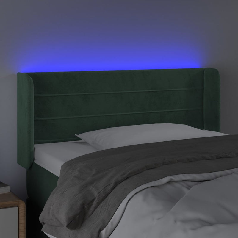 vidaXL sötétzöld bársony LED-es fejtámla 103 x 16 x 78/88 cm