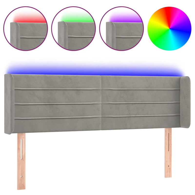 vidaXL világosszürke bársony LED-es fejtámla 147 x 16 x 78/88 cm