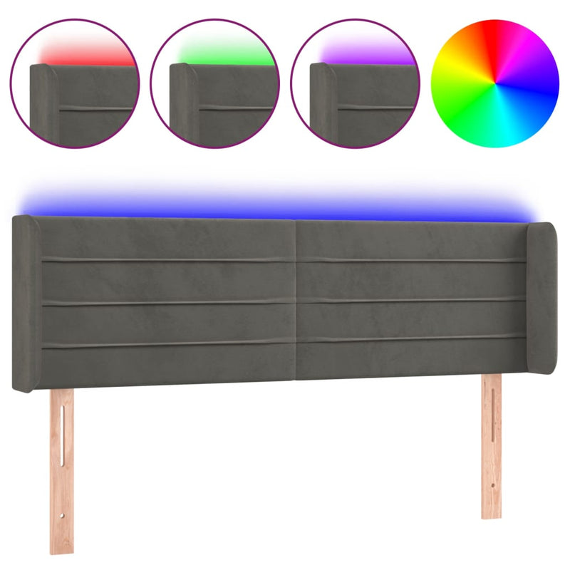 vidaXL sötétszürke bársony LED-es fejtámla 147 x 16 x 78/88 cm