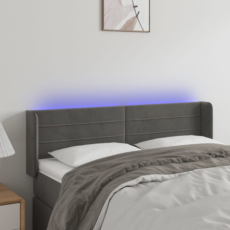 vidaXL sötétszürke bársony LED-es fejtámla 147 x 16 x 78/88 cm