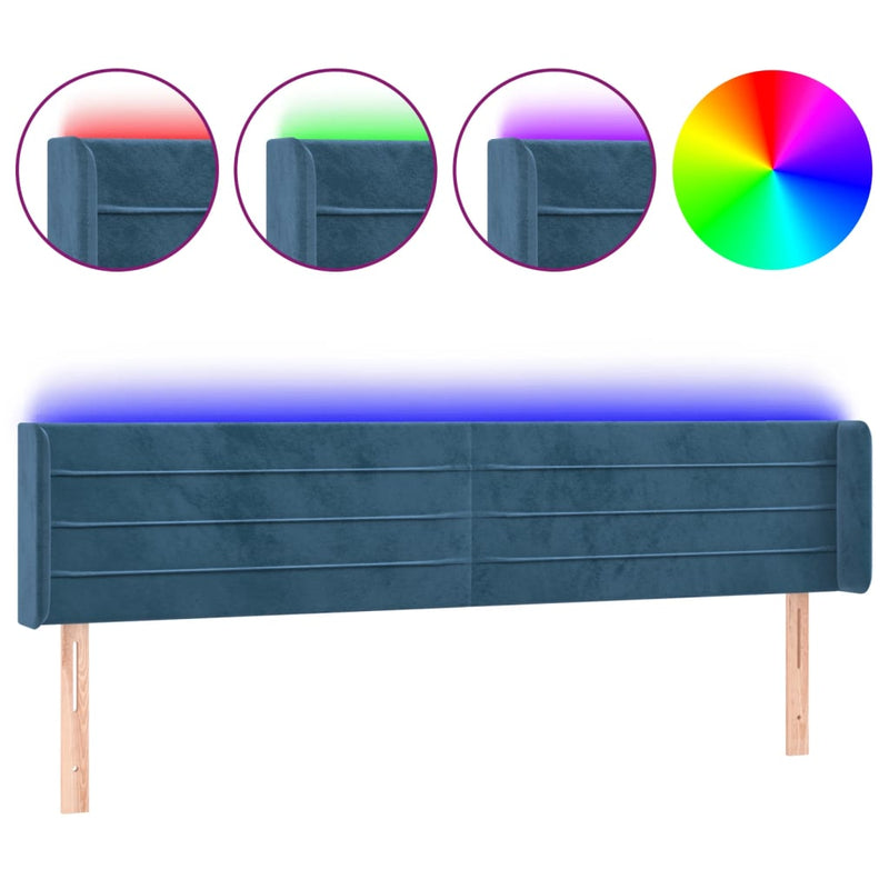 vidaXL sötétkék bársony LED-es fejtámla 163 x 16 x 78/88 cm