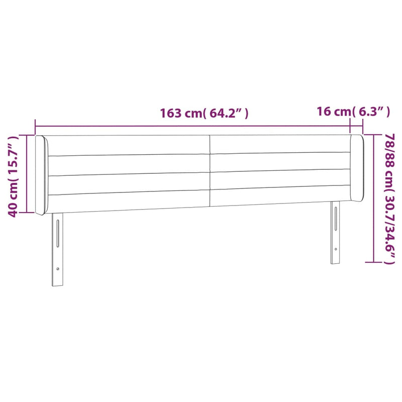 vidaXL sötétkék bársony LED-es fejtámla 163 x 16 x 78/88 cm