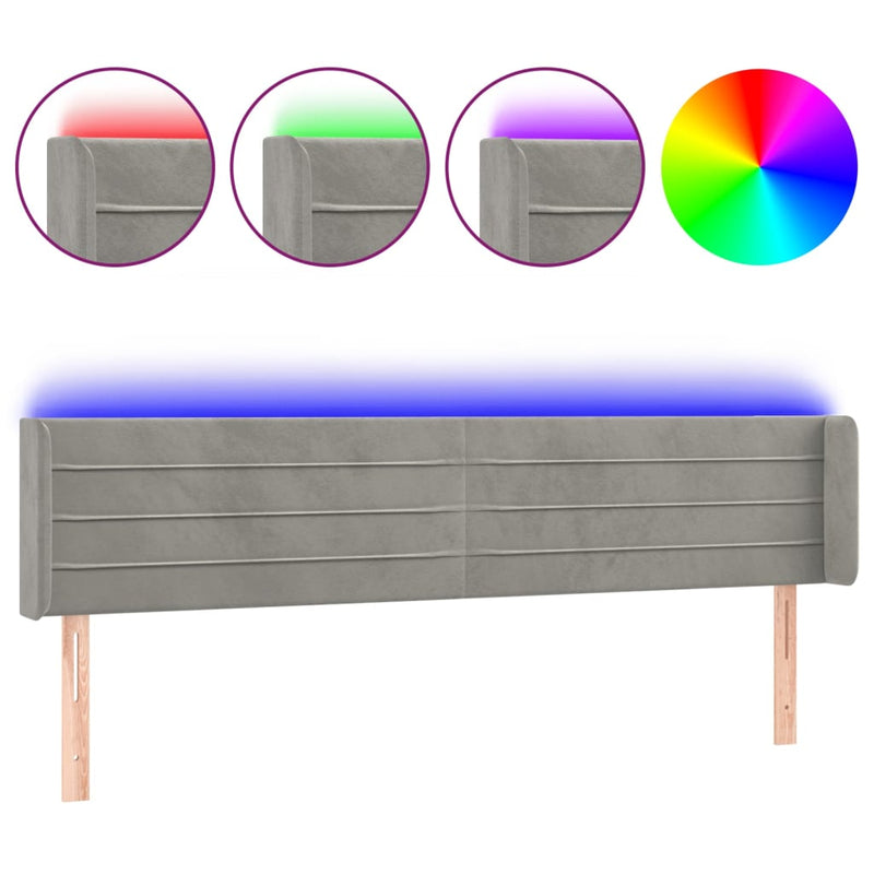 vidaXL világosszürke bársony LED-es fejtámla 183 x 16 x 78/88 cm