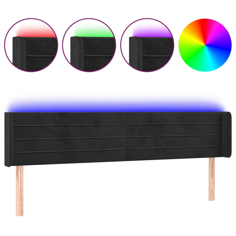 vidaXL fekete bársony LED-es fejtámla 183 x 16 x 78/88 cm