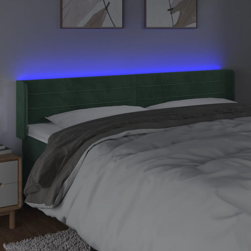 vidaXL sötétzöld bársony LED-es fejtámla 183 x 16 x 78/88 cm