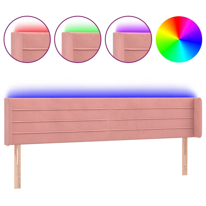 vidaXL rózsaszín bársony LED-es fejtámla 183x16x78/88 cm