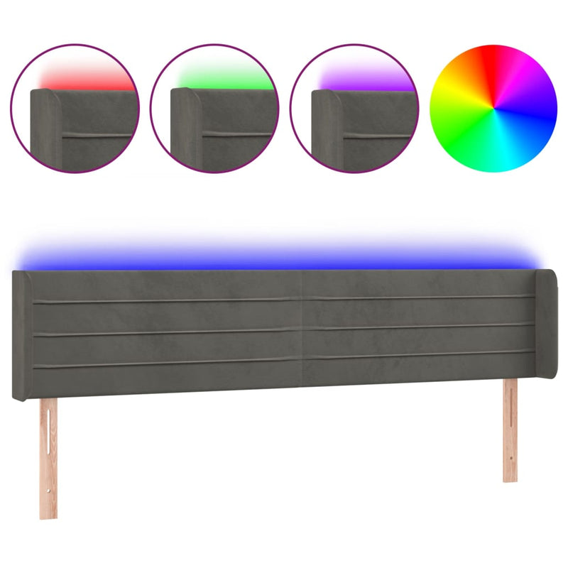 vidaXL sötétszürke bársony LED-es fejtámla 203 x 16 x 78/88 cm