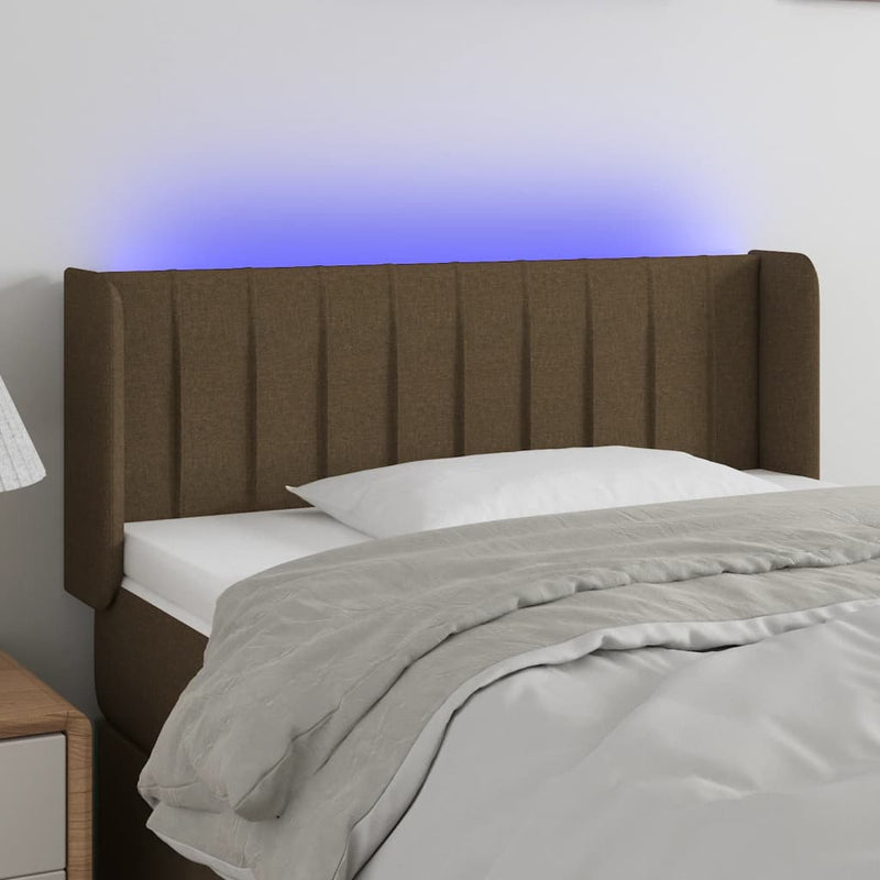 vidaXL sötétbarna szövet LED-es fejtámla 103 x 16 x 78/88 cm