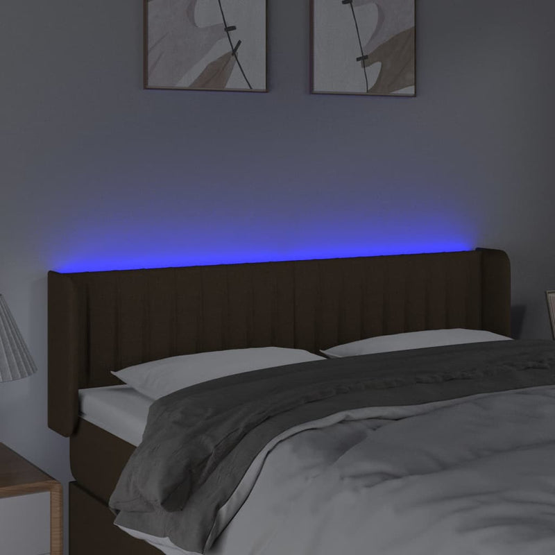 vidaXL sötétbarna szövet LED-es fejtámla 147 x 16 x 78/88 cm