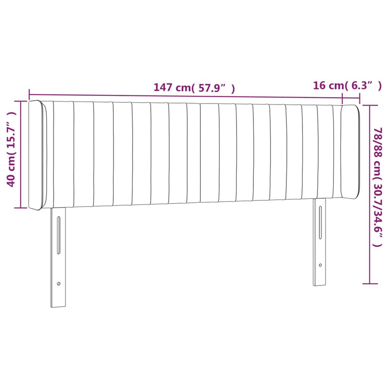 vidaXL sötétbarna szövet LED-es fejtámla 147 x 16 x 78/88 cm
