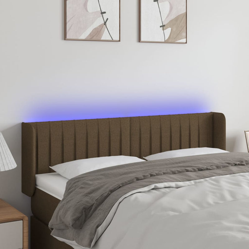 vidaXL sötétbarna szövet LED-es fejtámla 147 x 16 x 78/88 cm