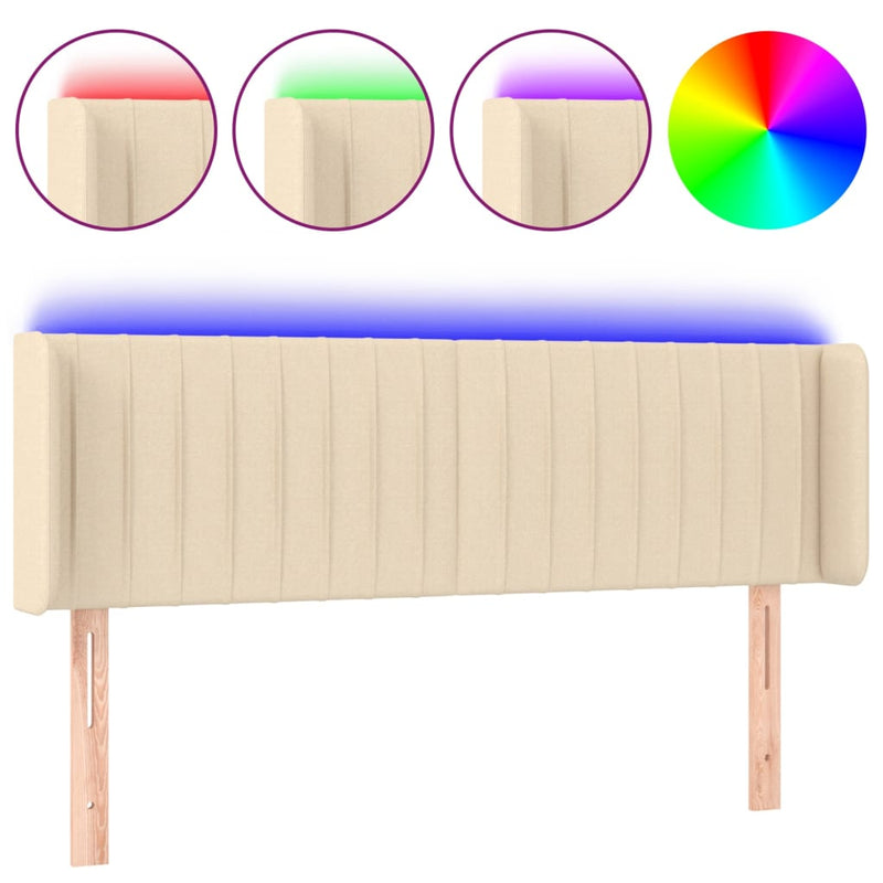 vidaXL krémszínű szövet LED-es fejtámla 147 x 16 x 78/88 cm