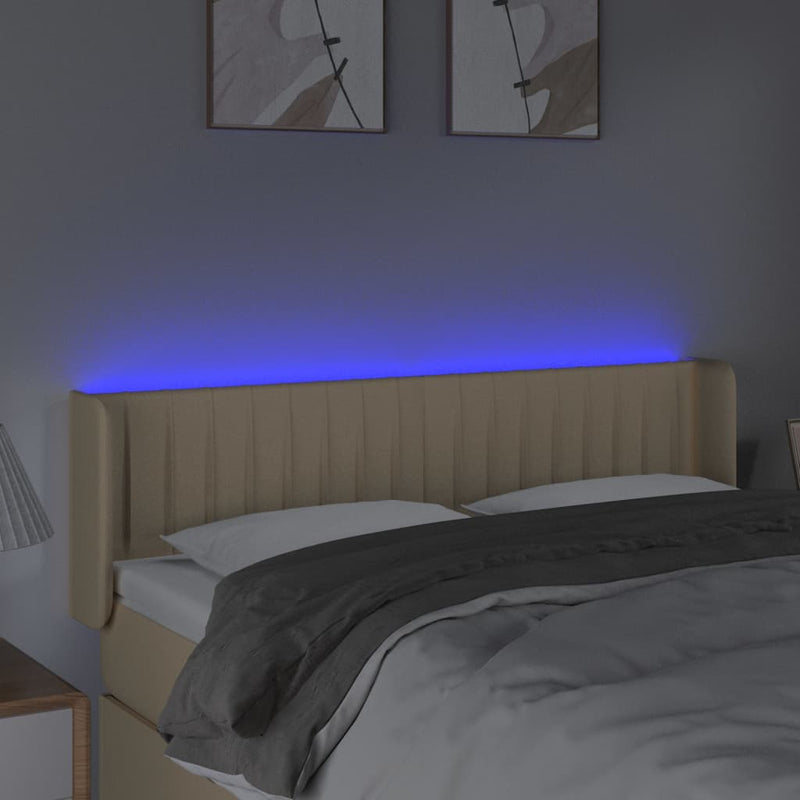 vidaXL krémszínű szövet LED-es fejtámla 147 x 16 x 78/88 cm