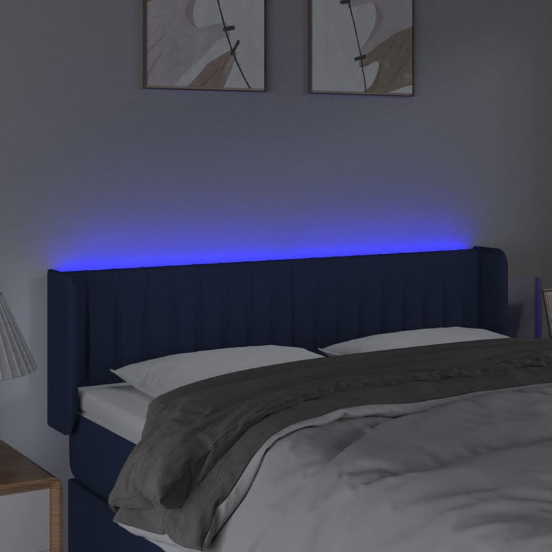 vidaXL kék szövet LED-es fejtámla 147 x 16 x 78/88 cm