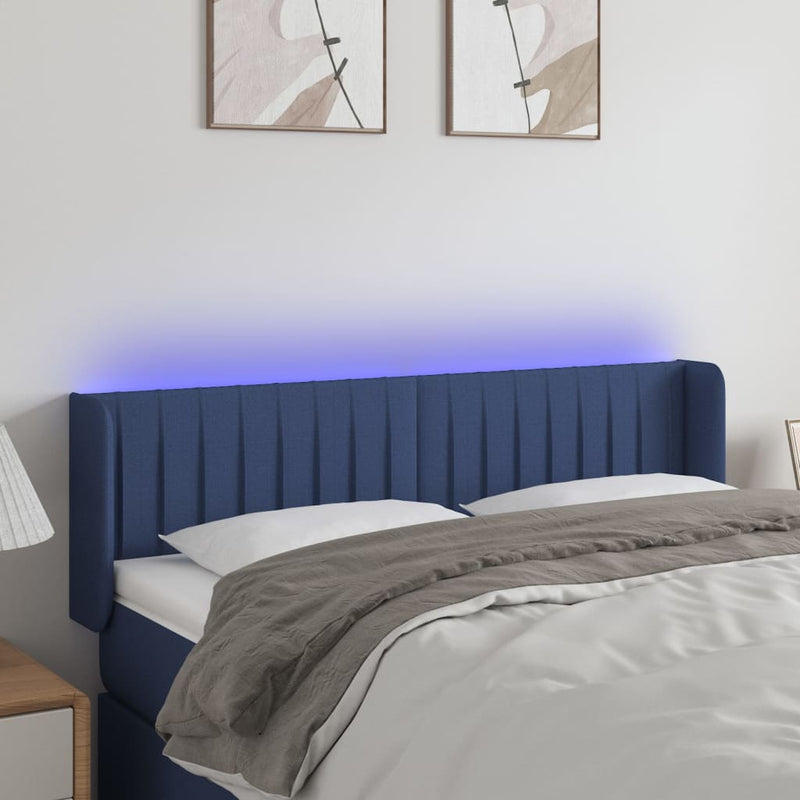 vidaXL kék szövet LED-es fejtámla 147 x 16 x 78/88 cm