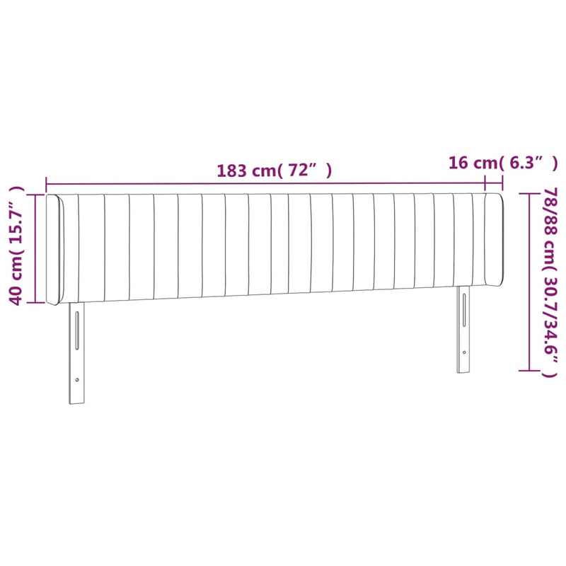 vidaXL fekete szövet LED-es fejtámla 183 x 16 x 78/88 cm