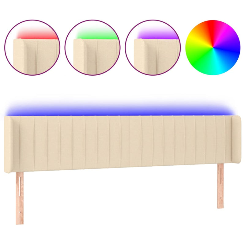 vidaXL krémszínű szövet LED-es fejtámla 183 x 16 x 78/88 cm