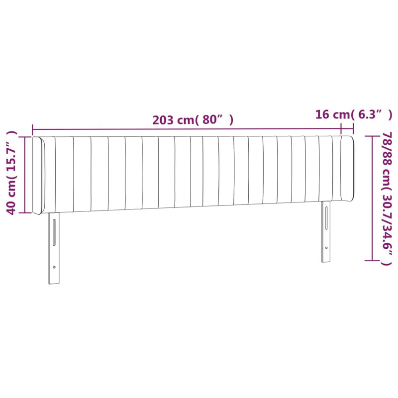 vidaXL krémszínű szövet LED-es fejtámla 203 x 16 x 78/88 cm