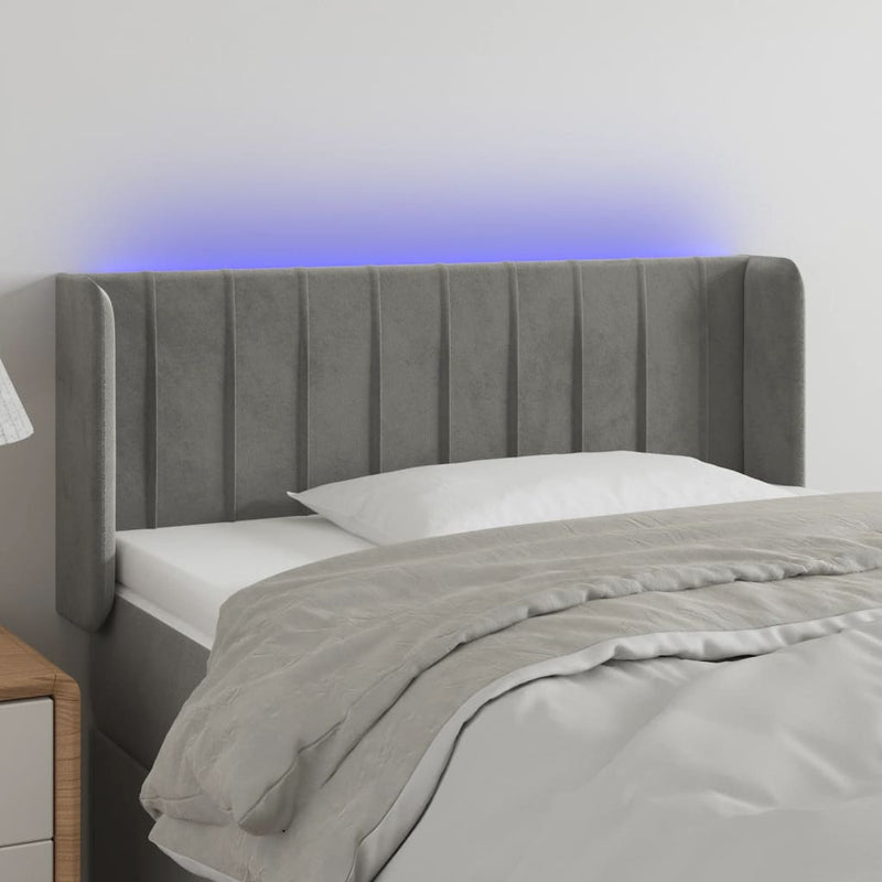 vidaXL világosszürke bársony LED-es fejtámla 103 x 16 x 78/88 cm