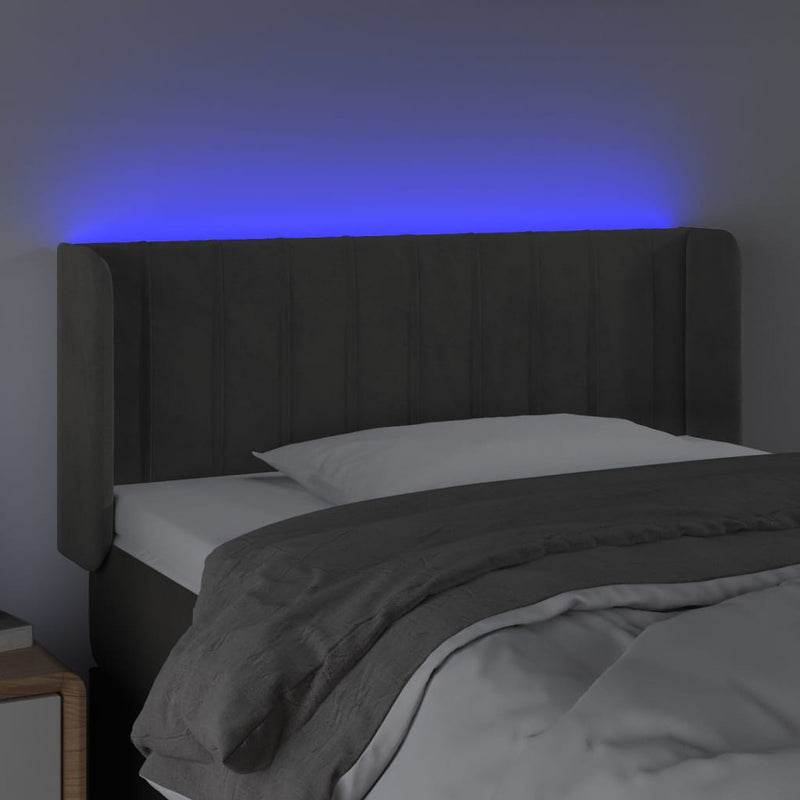 vidaXL sötétszürke bársony LED-es fejtámla 103 x 16 x 78/88 cm