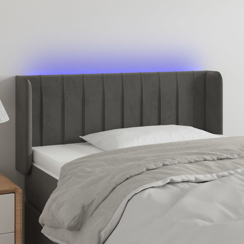vidaXL sötétszürke bársony LED-es fejtámla 103 x 16 x 78/88 cm